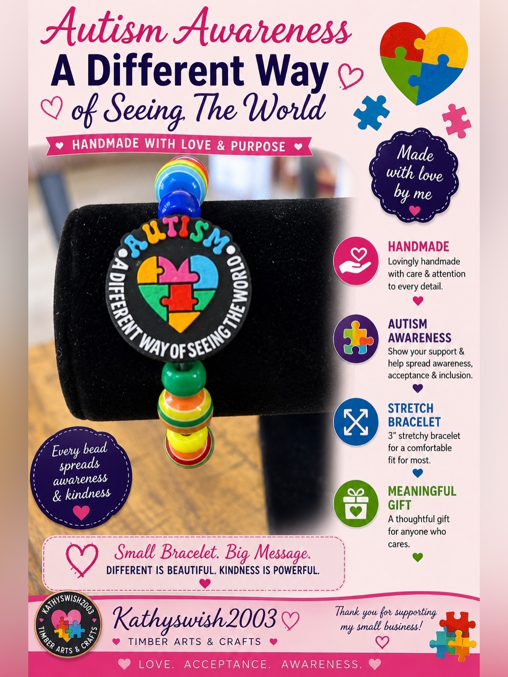 Autism Awareness “A Different Way of Seeing The World” Puzzle Bracelet #6